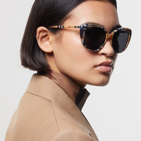 Burberry BE4407 385387 Sunglasses Black/Vintage Cat Eye Frame, Grey Lenses main image 6